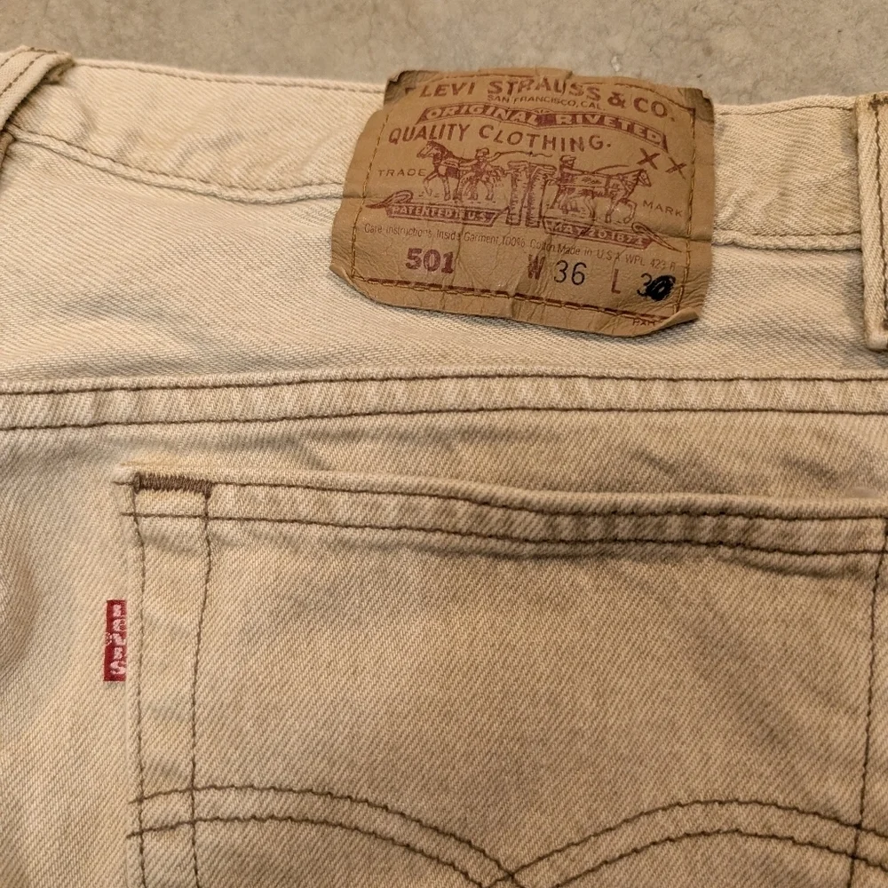 VTG 90s Levis Khaki 501 Jeans USA Made Mens 36x34 (34x33.5) Faded
